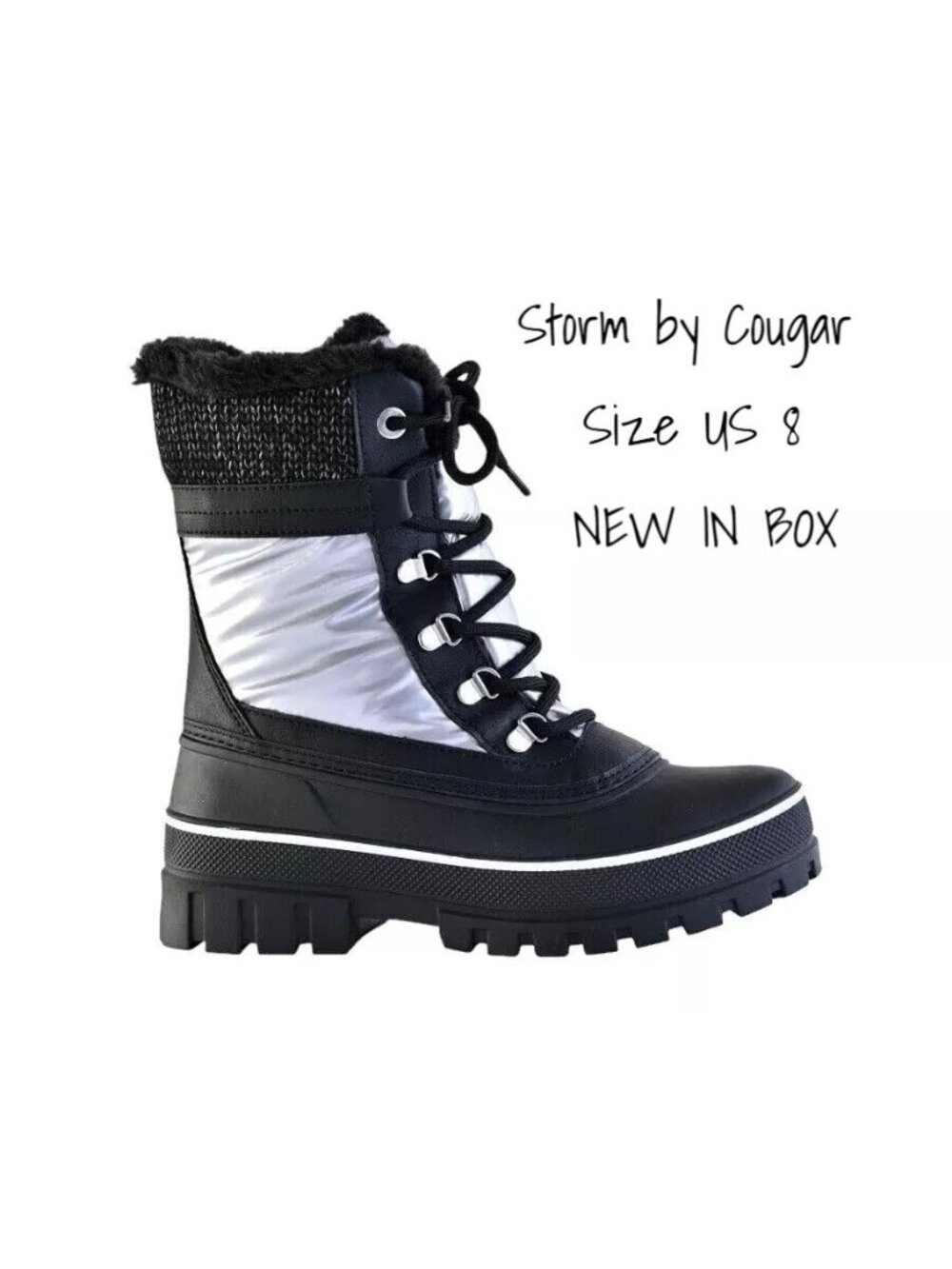 Storm by Cougar Women's Winter Snow Boots - Silver & Black, Size 8 US New In Box